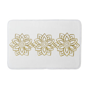 Gold Glitter Poinsettia Christmas White  Bath Mat
