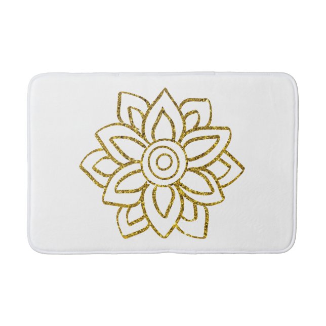 Gold Glitter Poinsettia Christmas White  Bath Mat (Front)
