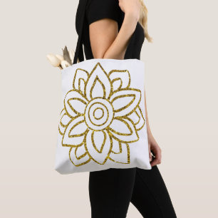 Gold Glitter Poinsettia Flower Two-sided White Tote Bag