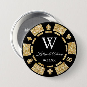 Gold Glitter Poker Chip Casino Wedding Party Favou 3 Inch Round Button