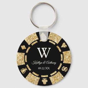 Gold Glitter Poker Chip Casino Wedding Party Favou Keychain