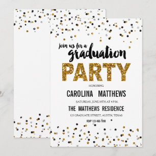 Gold Glitter Polka Dot Graduation Party Invitation
