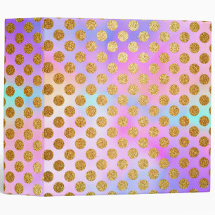 Gold Glitter Polka Dots on Rainbow Pastel Binder