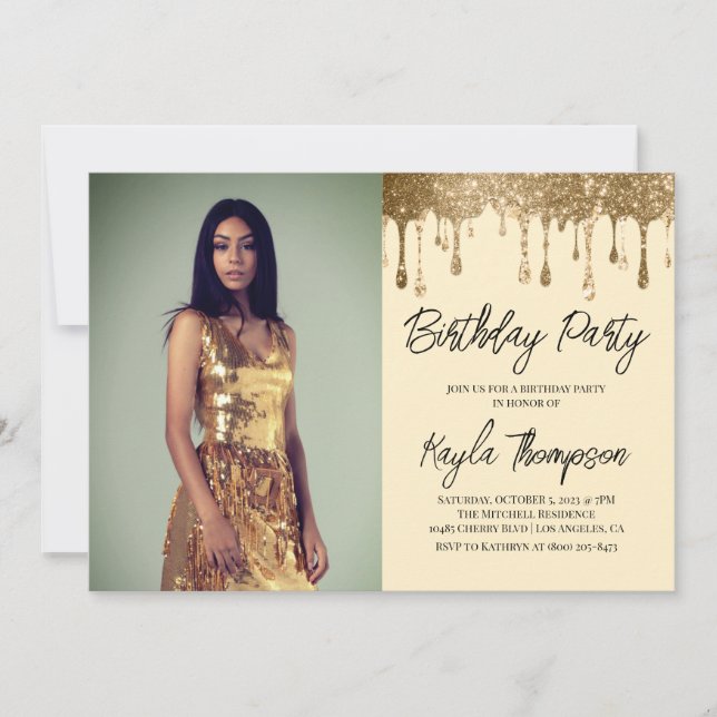 Gold Glitter Portrait Birthday Party Invitation (Front)