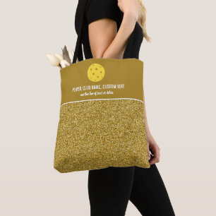 Gold Glitter Print Custom Pickleball Paddle Tote Bag