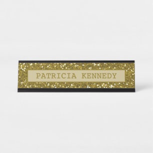 Gold Glitter Print Desk Name Plate