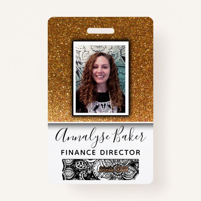 Gold Glitter Professional CNA Nurse Dr Photo Name Badge (Front)