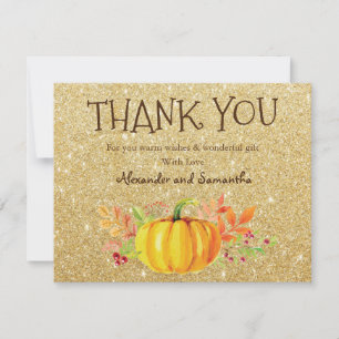 Gold Glitter  Pumpkin Fall Thank You Card