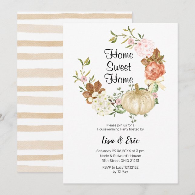 Gold Glitter Pumpkin Housewarming Party Invite (Front/Back)