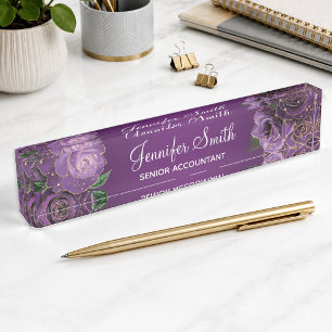 Gold Glitter Purple Glam Roses Nameplate