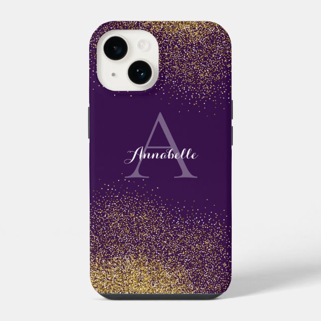 Gold Glitter Purple Monogram iPhone case (Back)