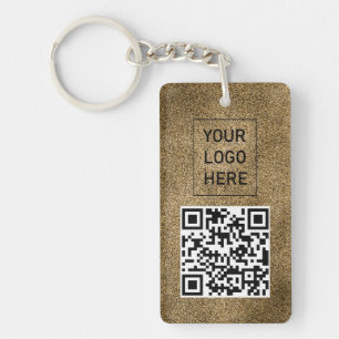 Gold Glitter QR Code Business Card Your Logo       Keychain