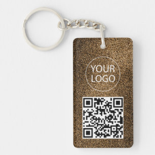 Gold Glitter QR Code Business Card Your Logo Keychain