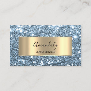 Gold Glitter QR Code Logo Beauty Celastial Blue Business Card