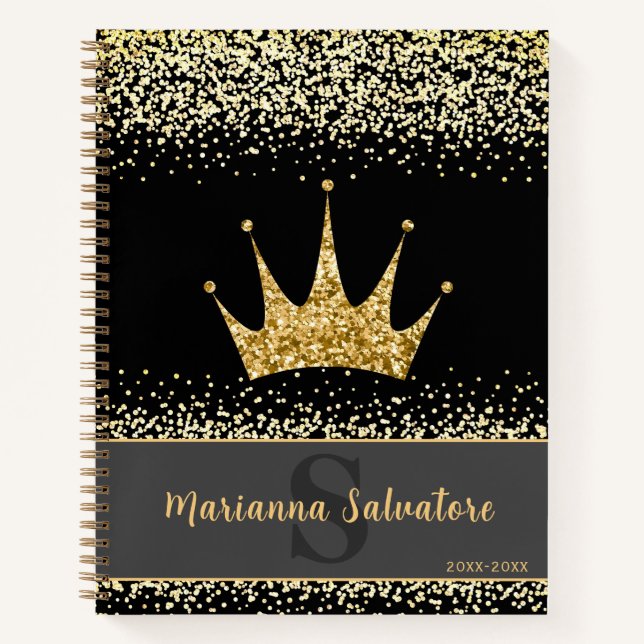 Gold Glitter Queen and Princess Crown Notebook (Front)