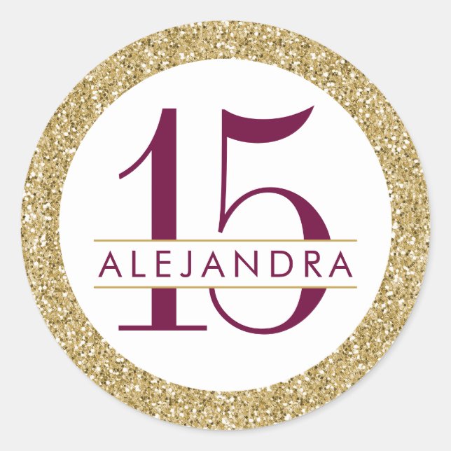 Gold Glitter Quince Años Favour Sticker Label (Front)
