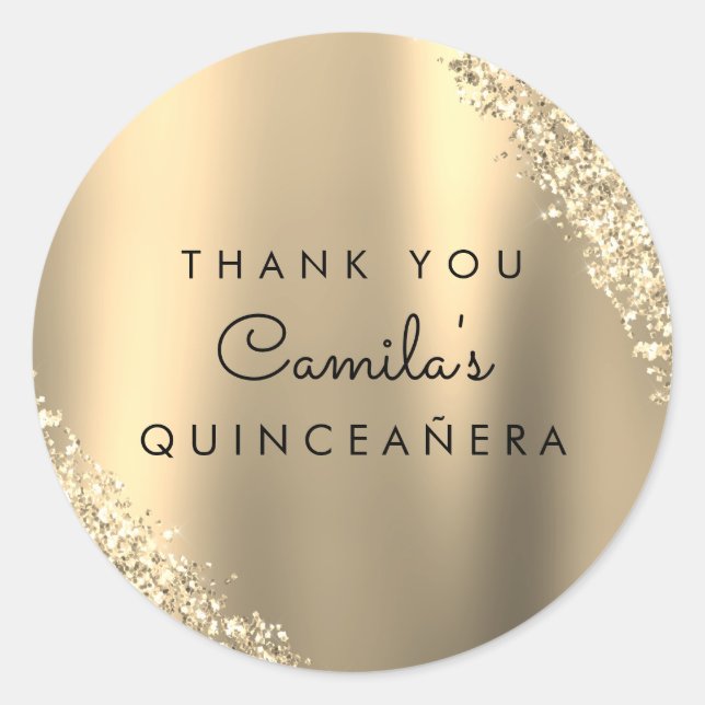Gold Glitter Quinceanera Save the Date Classic Round Sticker (Front)
