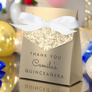 Gold Glitter Quinceanera Save the Date Favor Box