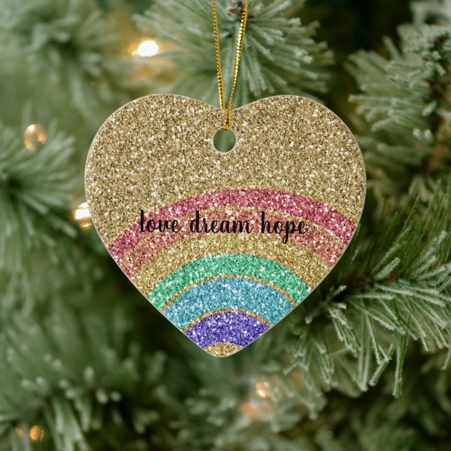 Gold Glitter Rainbow  Ceramic Ornament (Tree)