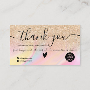 Gold glitter rainbow marble order thank you business card