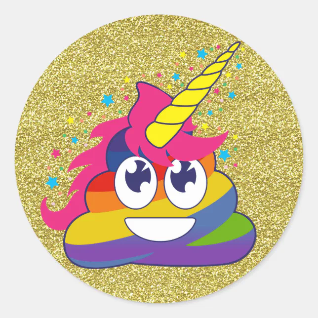 Gold Glitter Rainbow Poop Unicorn Emoji Stickers Zazzle