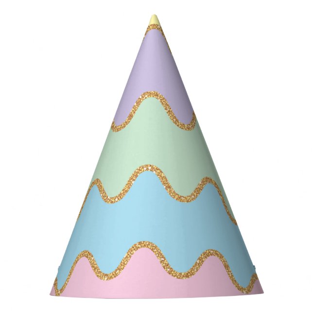 Gold Glitter Rainbow Wavy Pattern Party Hat (Front)
