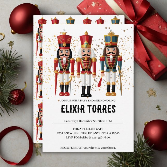 Gold Glitter Red & Blue Nutcracker Baby Shower Invitation (Creator Uploaded)