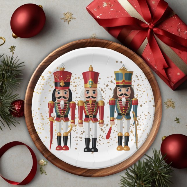 Gold Glitter Red & Blue Nutcracker Baby Shower Paper Plate (Creator Uploaded)