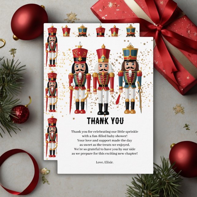 Gold Glitter Red & Blue Nutcracker Baby Shower Thank You Card (Creator Uploaded)