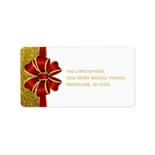 Gold Glitter Red Bow Holiday Address Label