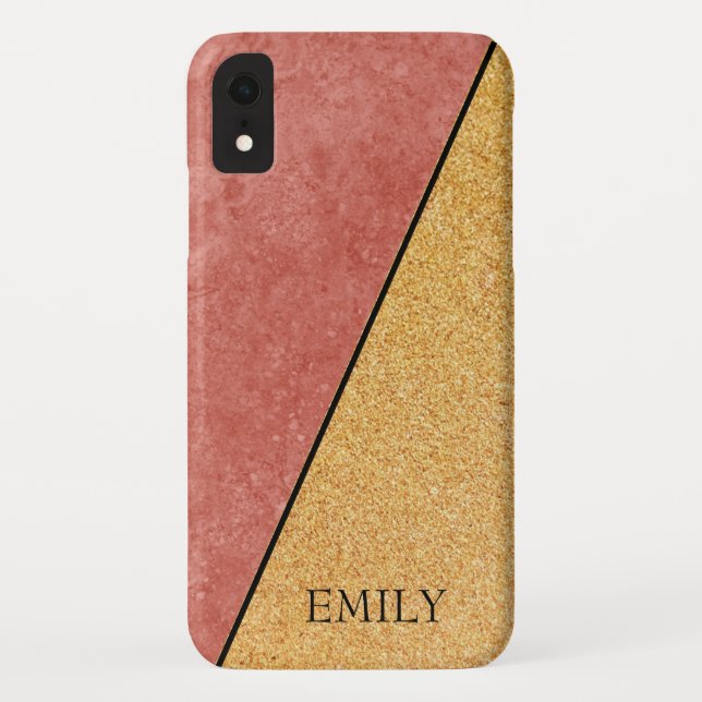 Gold Glitter Red Marbled Case-Mate iPhone Case (Back)