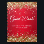 Gold Glitter Red Ombre 90th Birthday Guestbook Notebook<br><div class="desc">Create your own guest book for her 90th birthday party celebration in this blank notebook.
Girly faux sparkly,  gold glitter on the top and bottom edge of a red ombre.
You can customize the font style and size as needed.</div>