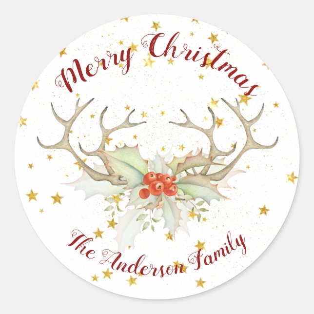 Gold Glitter Reindeer Christmas Stickers (Front)