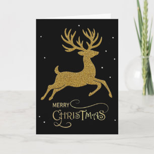 Gold Glitter Reindeer Merry Christmas Card