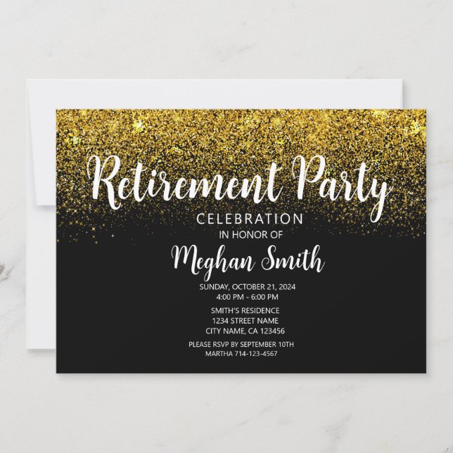  Gold Glitter Retirement Party Invitation (Front)
