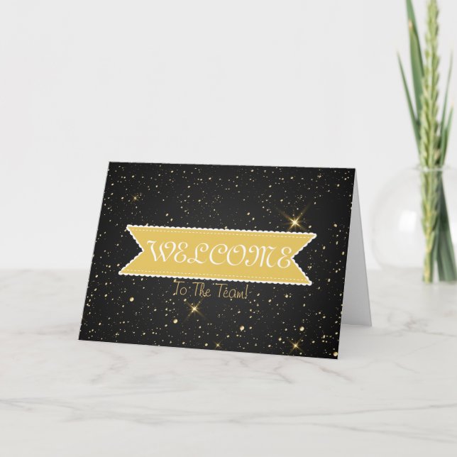 Gold Glitter Ribbon with White Border  Welcome Car Card (Front)
