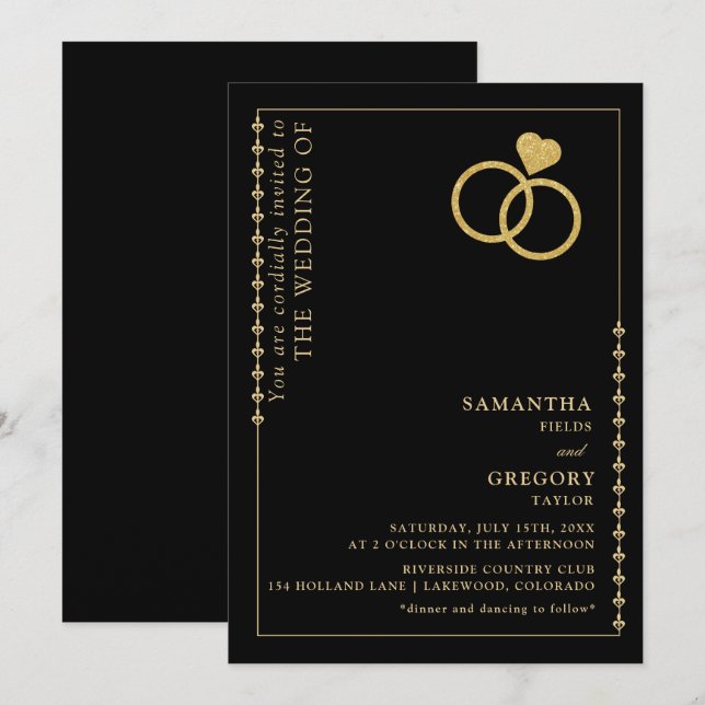 Gold Glitter Ring Minimalist Wedding Invitation (Front/Back)