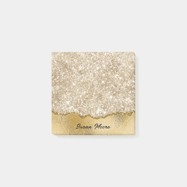 Gold Glitter Ripped Foil Paper Personalized Post-it Notes (Front)
