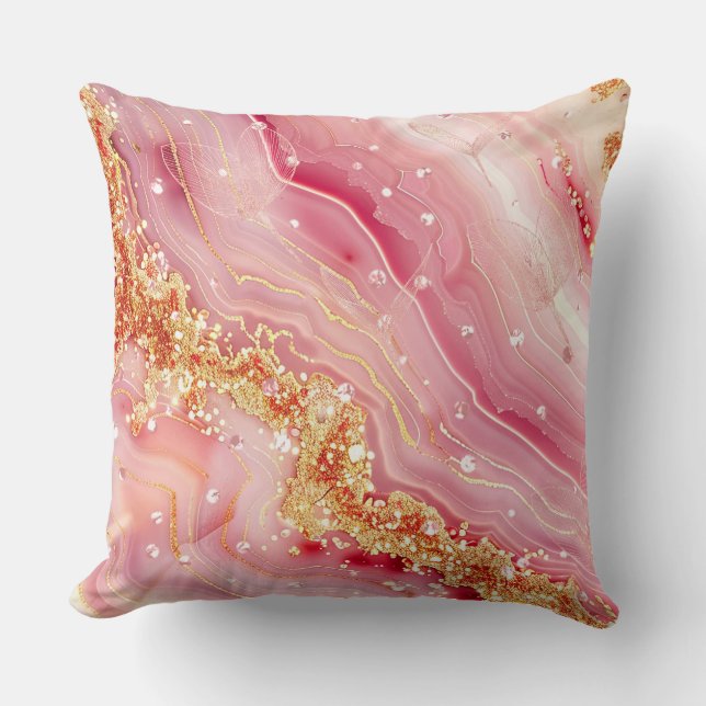 Gold Glitter Romantic Agate Throw Pillow (Front)