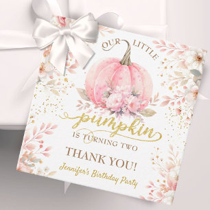 Gold Glitter Rose Floral Girl Pumpkin 2nd Birthday Favour Tags
