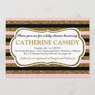 Gold Glitter, Rose Quartz Baby Shower Invitation