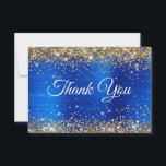 Gold Glitter Royal Blue Foil 50th Birthday Thank You Card<br><div class="desc">Create your own elegant calligraphy thank you small flat cards for your 50th birthday celebration. You can customize the fancy script and bold font color, size and style on the front. Faux sparkly golden glitter against a glamorous faux cobalt or royal blue brushed metallic foil background. All the shiny, glittery,...</div>