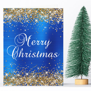 Gold Glitter Royal Blue Foil Big Merry Christmas Card