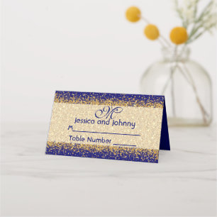 Gold Glitter Royal Blue Place Card