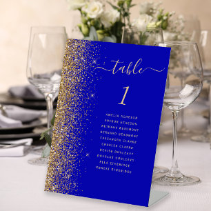 Gold Glitter Royal Blue Wedding Table Number Pedestal Sign