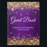 Gold Glitter Royal Purple 21st Birthday Guestbook Notebook<br><div class="desc">Create your own guest book for her 21st birthday party celebration in this blank notebook.
Girly faux sparkly,  gold glitter on the top and bottom edge,  over a dark and royal purple gradient or ombre background.
You can customize the font style and size as needed.</div>