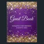 Gold Glitter Royal Purple 21st Birthday Guestbook Notebook<br><div class="desc">Create your own guest book for her 21st birthday party celebration in this blank notebook.
Girly faux sparkly,  gold glitter on the top and bottom edge,  over a dark and royal purple gradient or ombre background.
You can customize the font style and size as needed.</div>