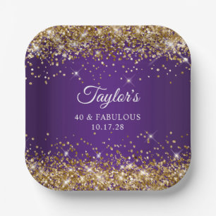 Gold Glitter Royal Purple 40 & Fabulous Paper Plate