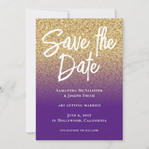 Gold Glitter Royal Purple Ombre Save The Date