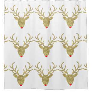 Gold Glitter Rudolph Reindeer Shower Curtain